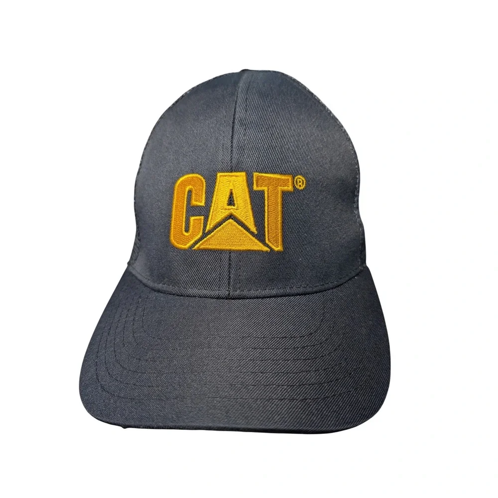 Caterpillar CAT Logo Black Trucker Hat Snapback Mesh Workwear Cap Mens OSFM